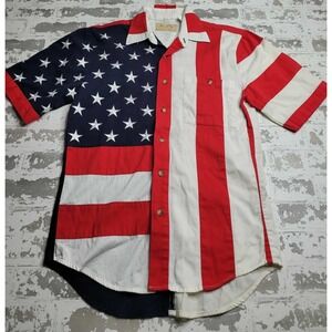 Scully Patriotic Flag Button Down Embroidered Short‎ Sleeve Shirt Men's Small